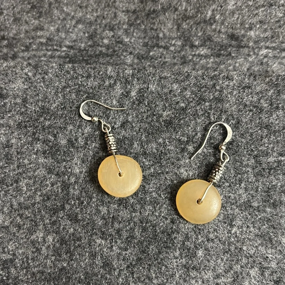 Sweet Yellow Lucky Jade Jadeite Donut Hook Earrings - Picture 4 of 5